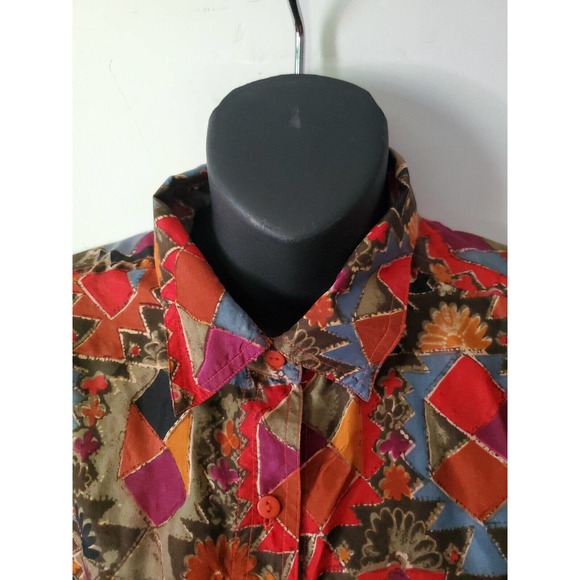 Vintage Details Express Silk Short Sleeve Button Down Medium Shirt Geometric... - Picture 2 of 12